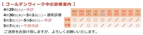 ゴールデンウイークの診療